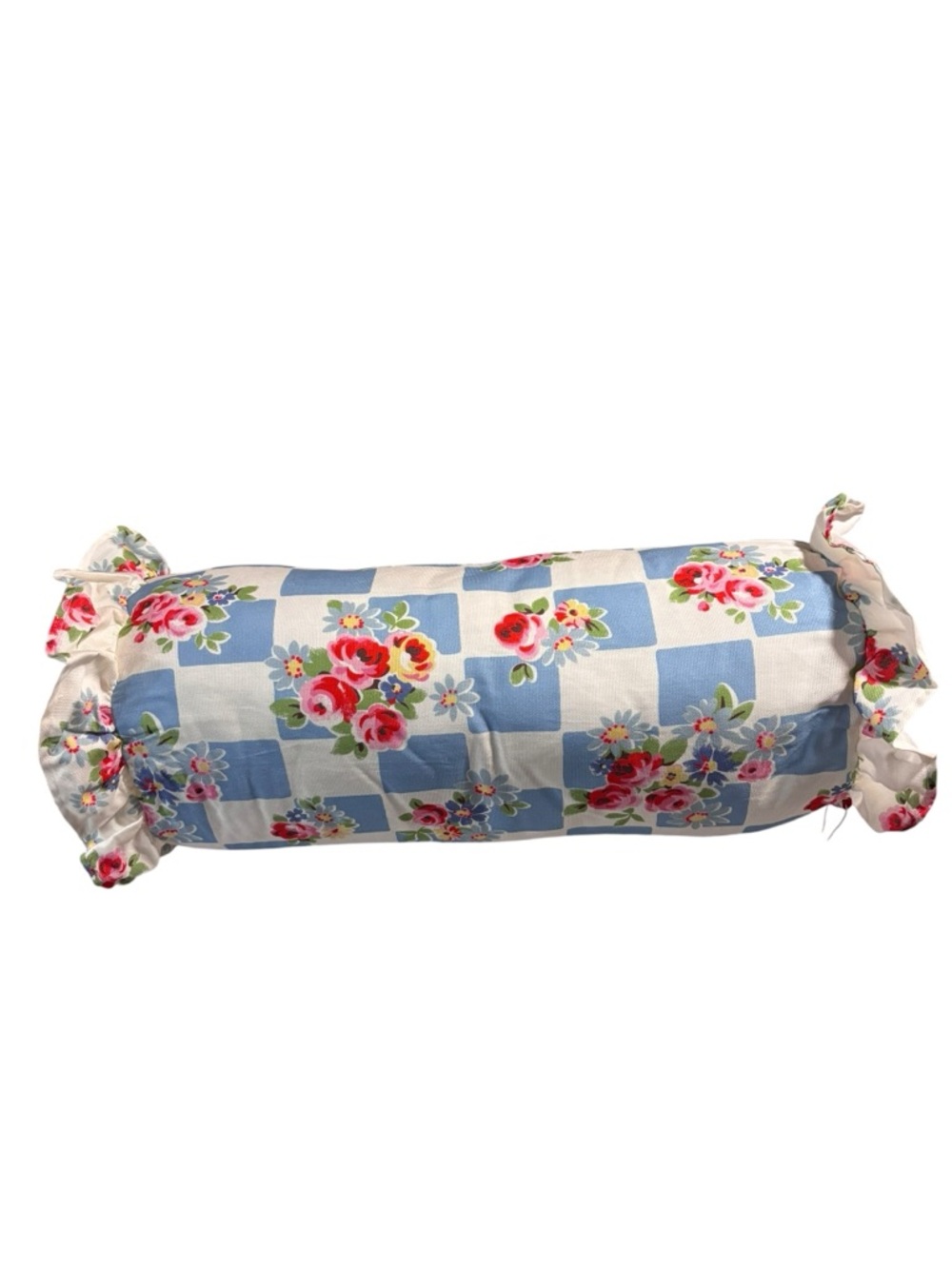 Cath Kidston NWT DAISY ROSE CHECK RUFFLE BLUE bolster pillow 8”x 20” - Picture 2 of 8